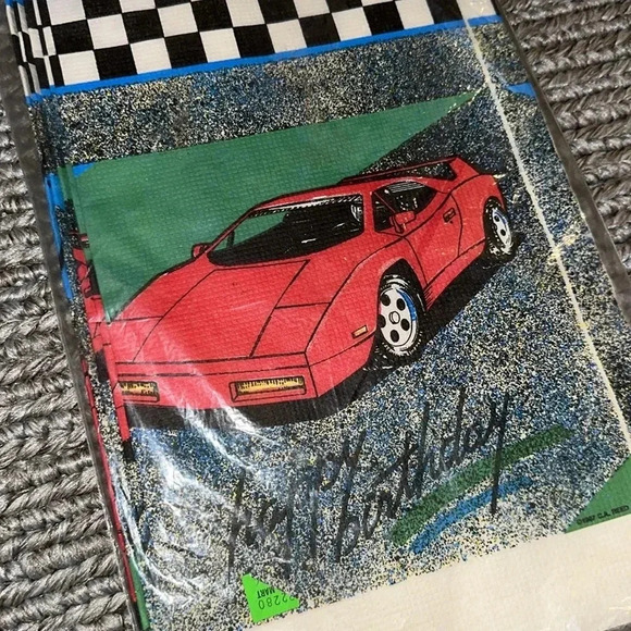 NWT VTG 1987 Red Car Table Cover C.A. REED INC. 52inx96in new in plastic - Picture 1 of 6